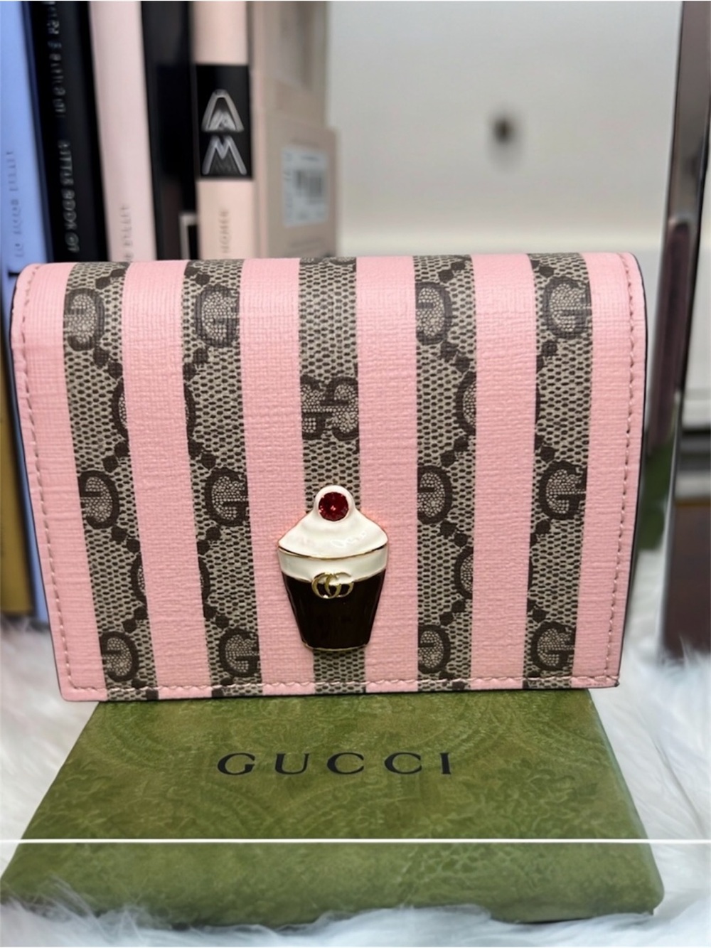 Gucci Striped Ice Cream Compact Wallet Comes With Dust Bag, Box & Info Card NIB